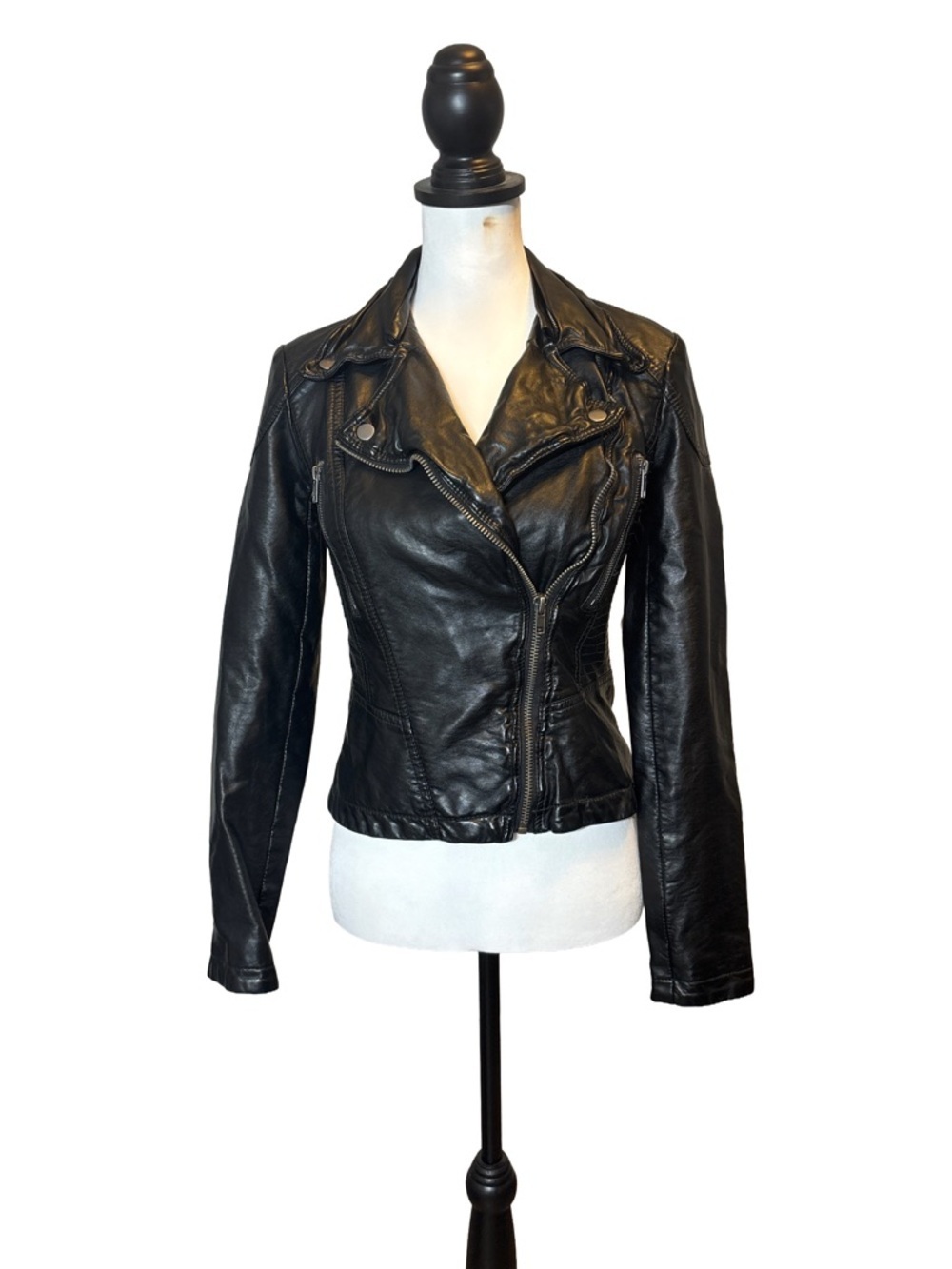 Free People Cleo Black Faux Leather Moto Jacket. Size 0. Missing hood. - Picture 2 of 10